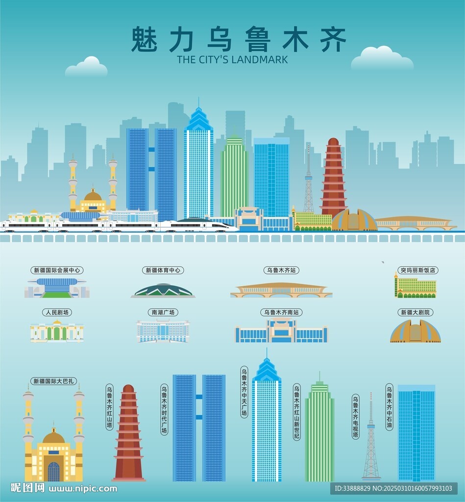 乌鲁木齐地标建筑剪影