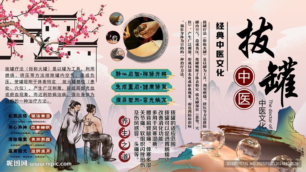 拔罐养生背景墙