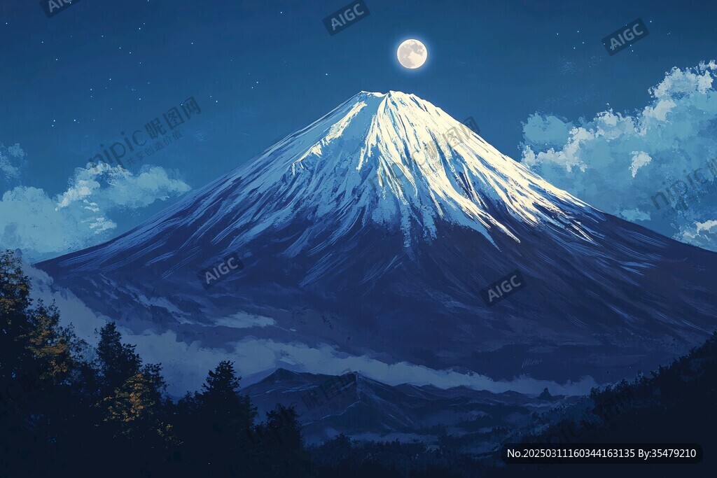 夜幕下的富士山