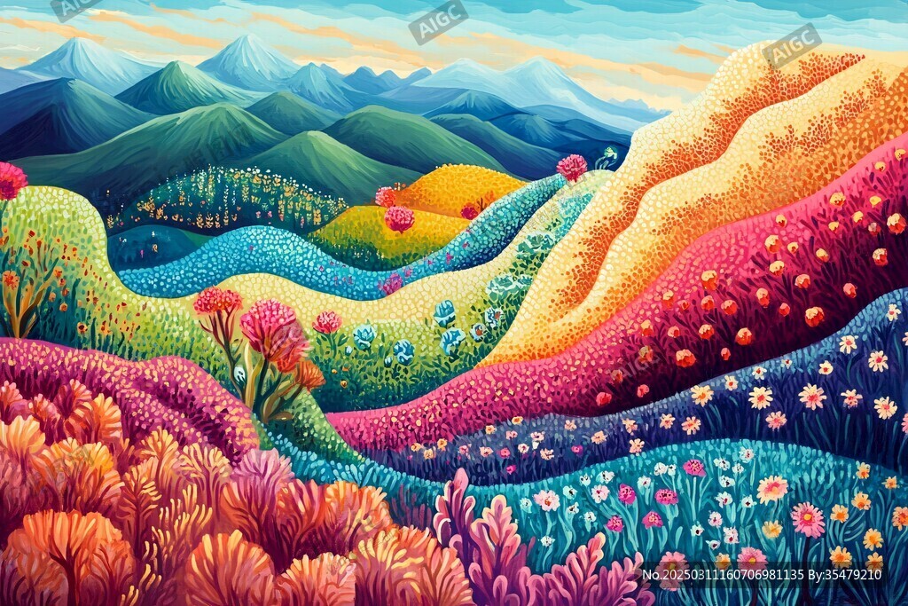 彩色山谷风景画