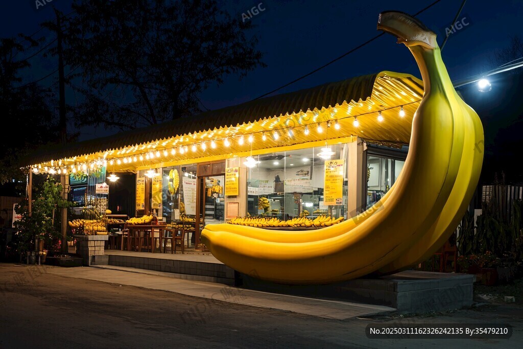 夜晚的香蕉主题小店
