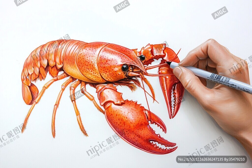 超写实龙虾画作