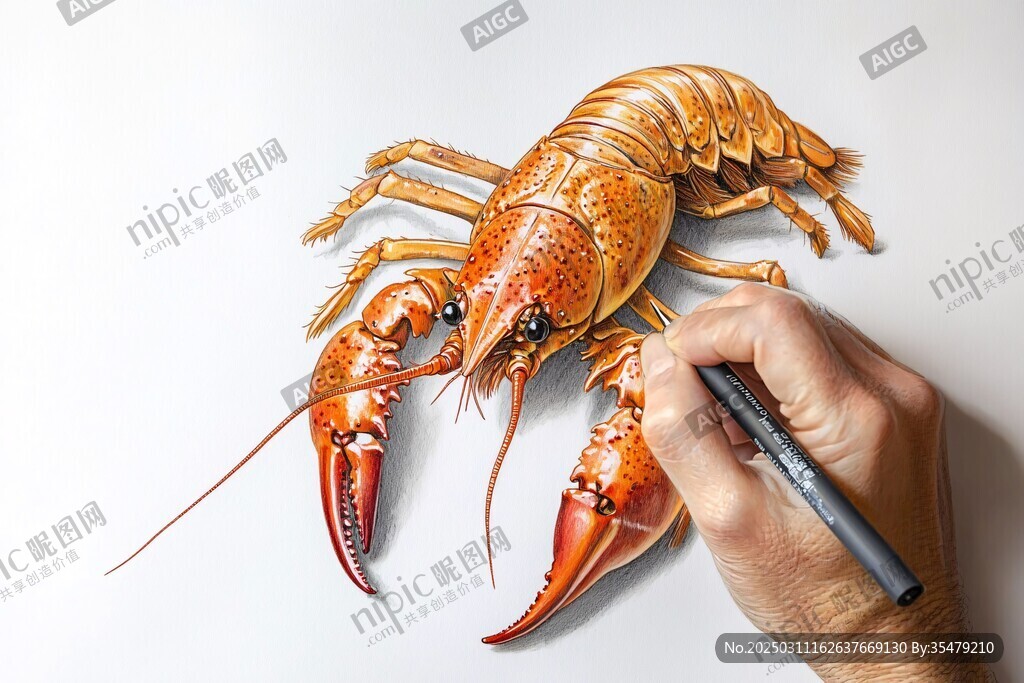 龙虾超写实画作