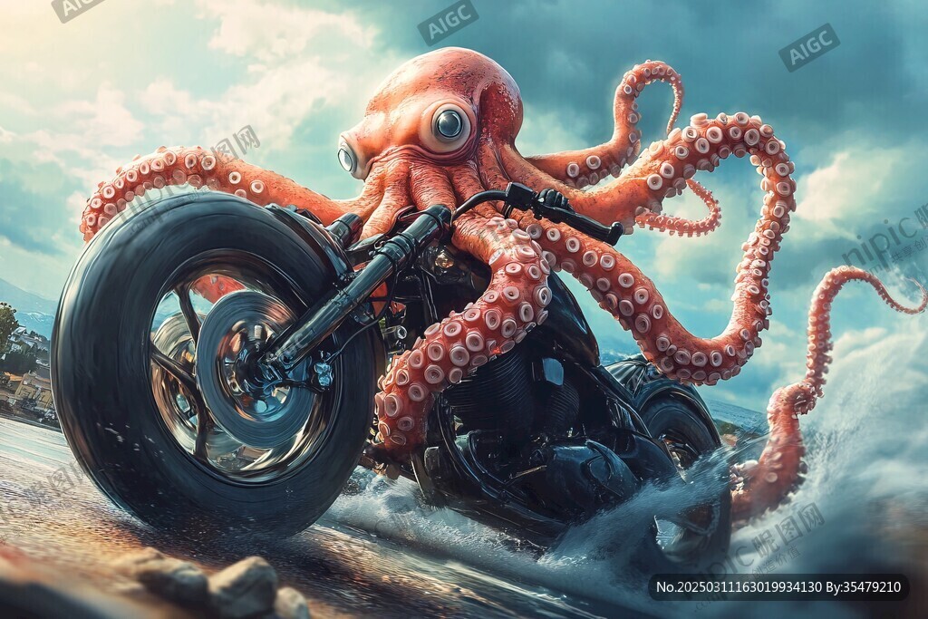 章鱼骑摩托车
