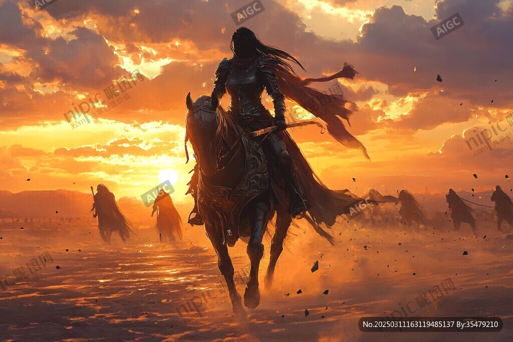 夕阳下的骑士群