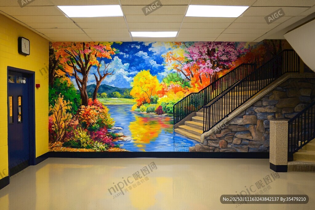 彩绘自然风景墙画