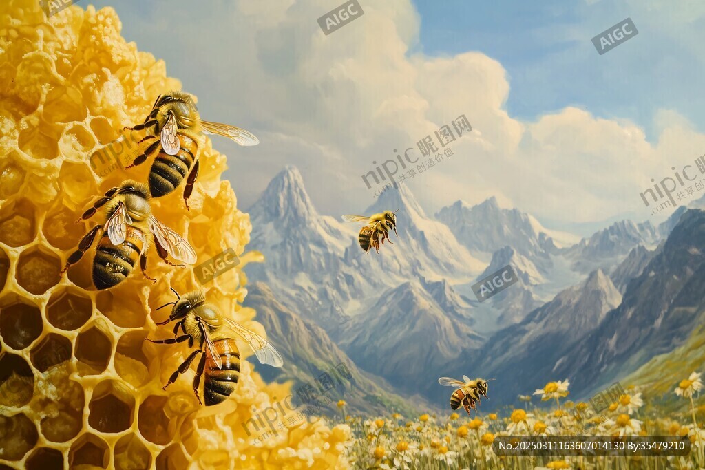 蜜蜂与蜂巢 山脉与花海