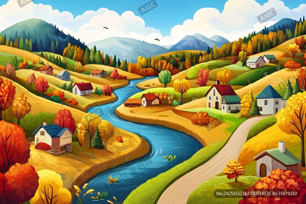 秋日山谷风景画