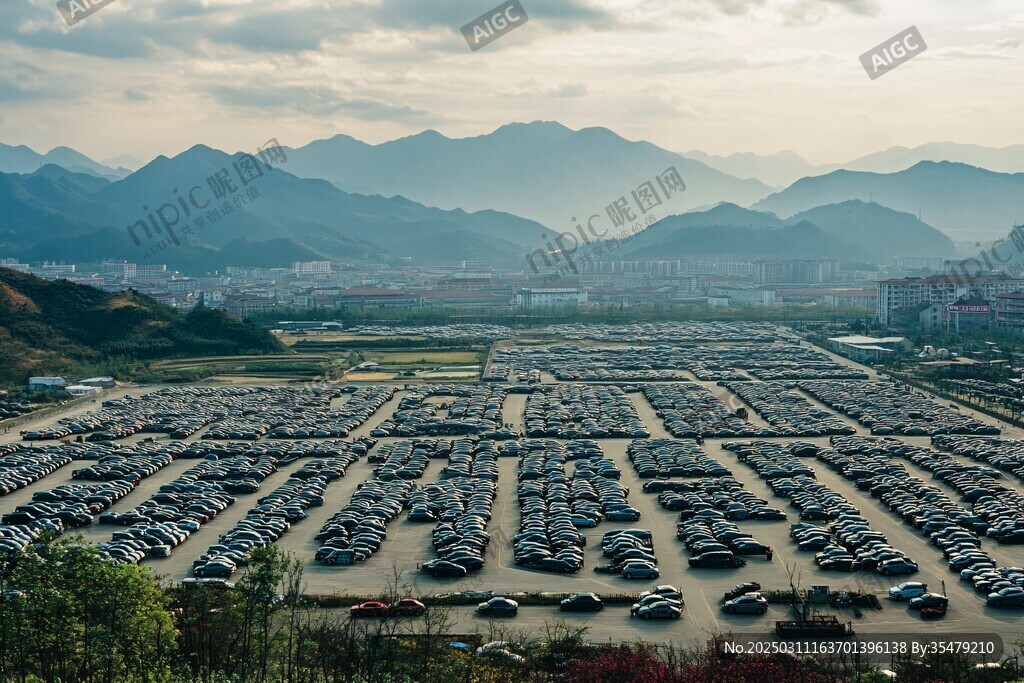 城市停车场的全景