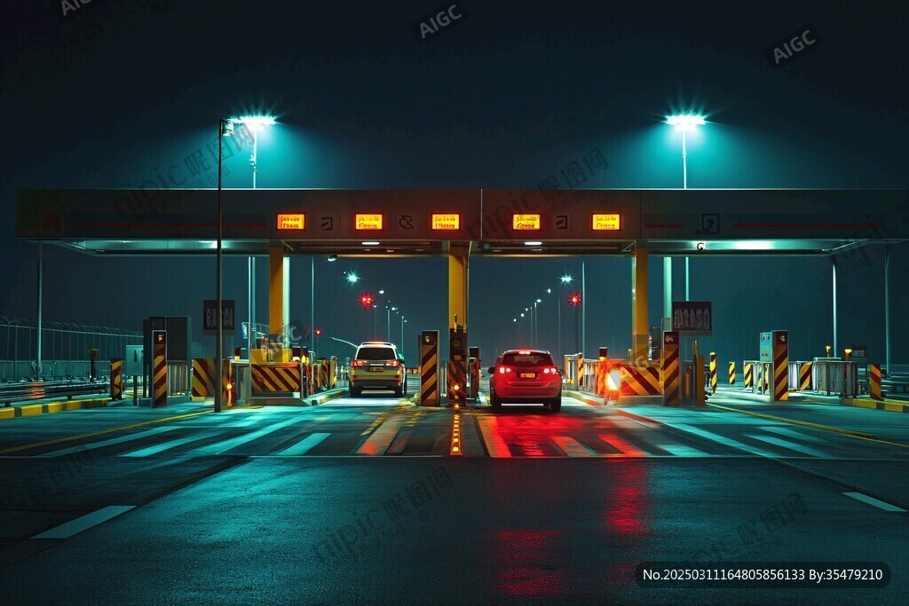 夜幕下的高速公路收费站