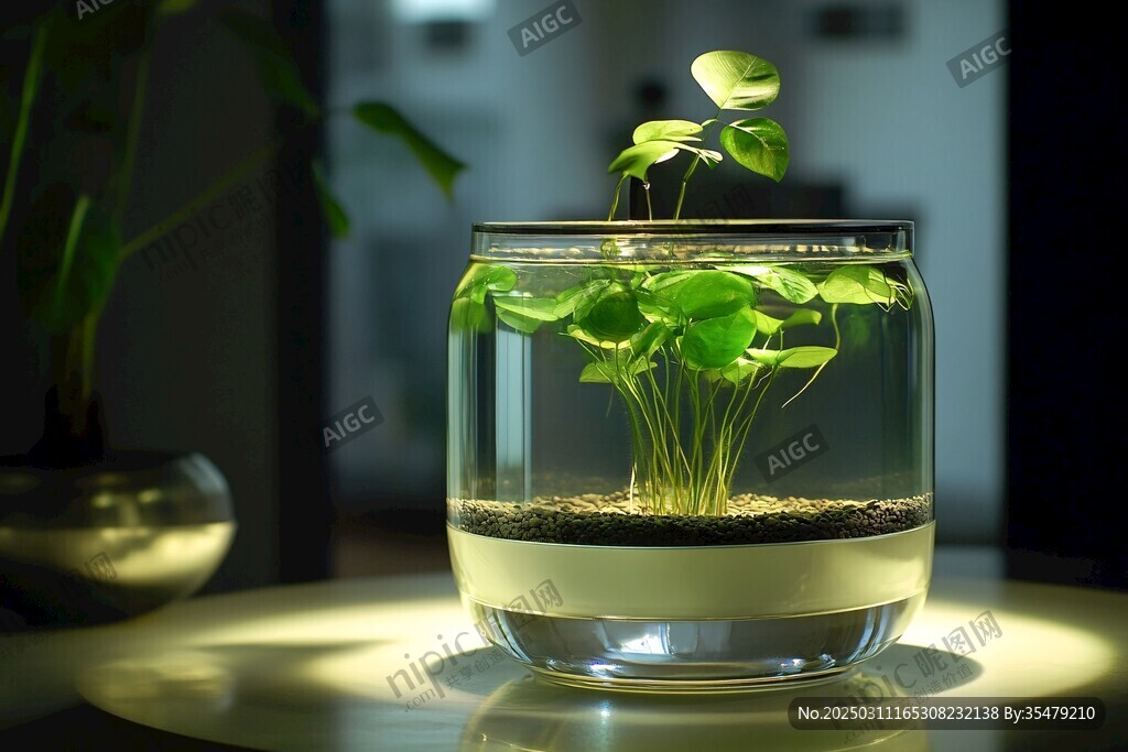 玻璃生态瓶中的绿色植物