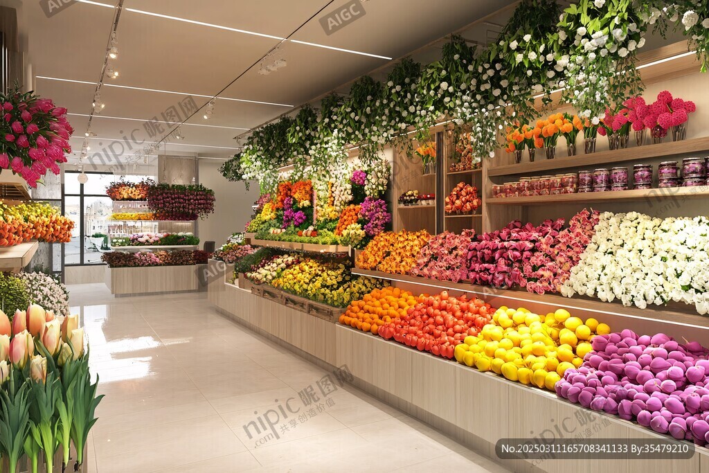 生机勃勃的花卉与水果店