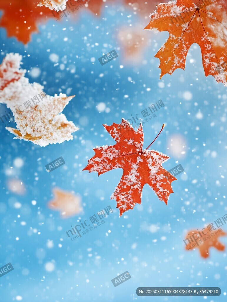 冬日之寒 冰雪覆盖下的枫叶