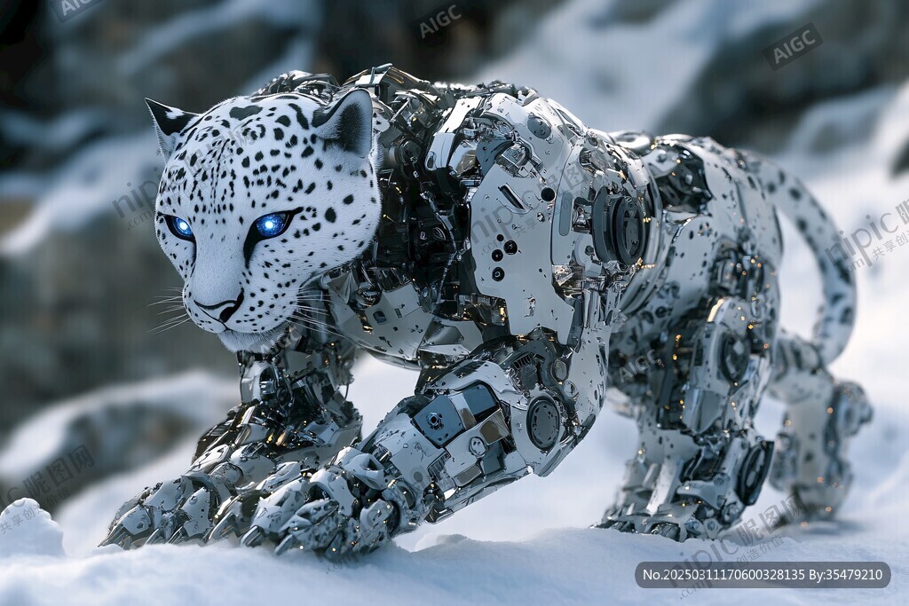 雪地中的机器人猎豹
