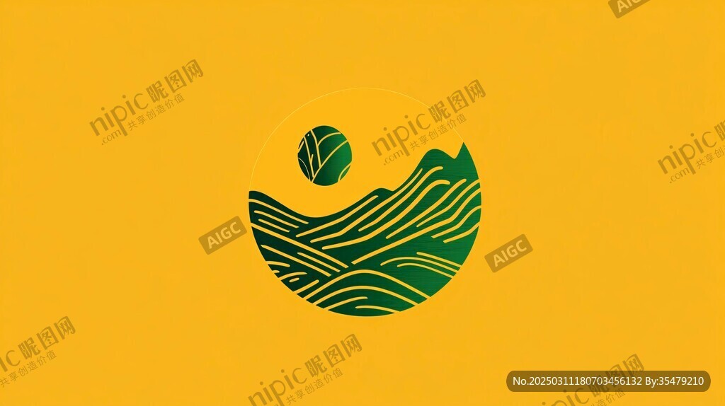 黄色背景上的椭圆形山水画