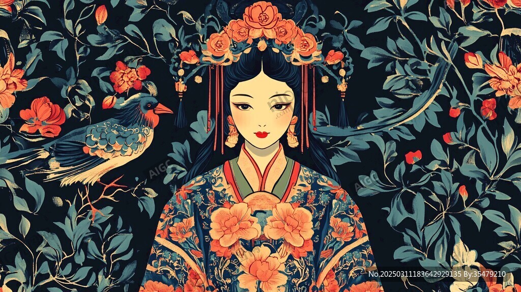 花鸟图中的古典美人