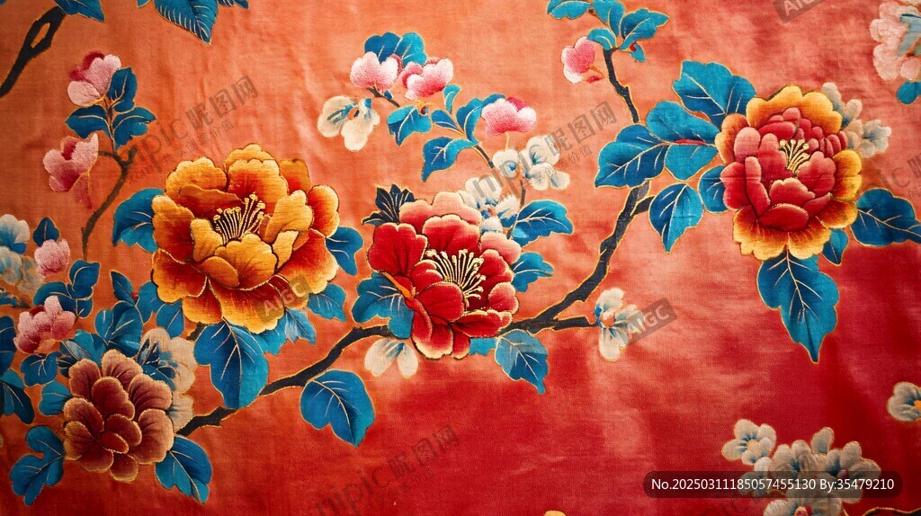 红色背景上的花卉图案