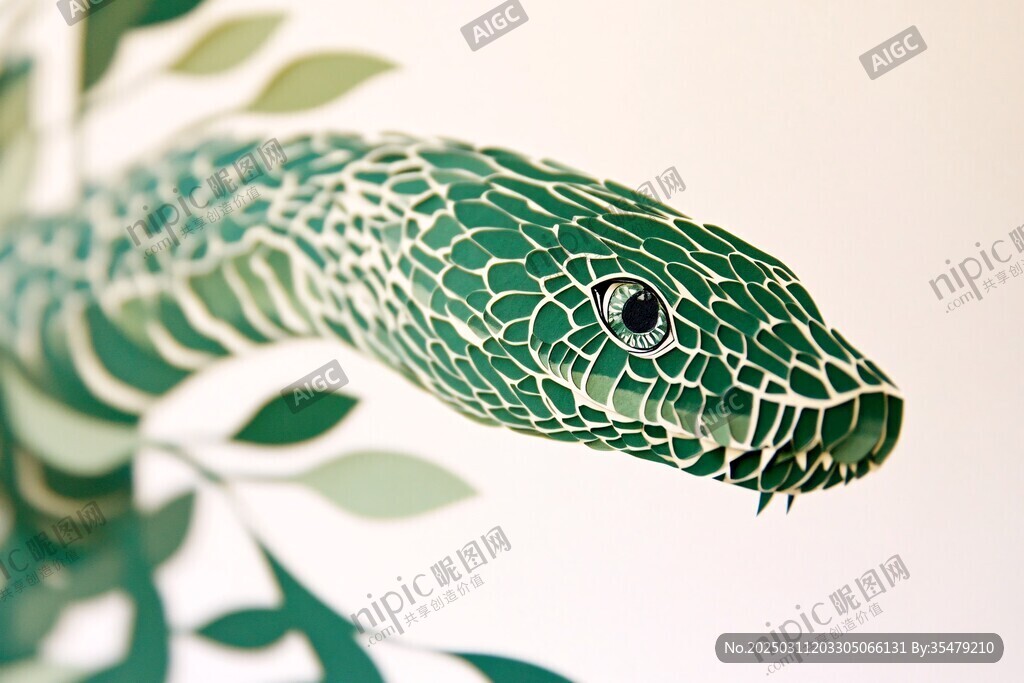 绿色纸艺蛇与植物背景