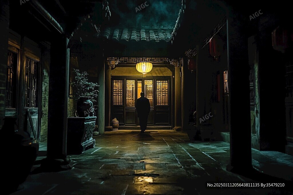 夜幕下的四合院