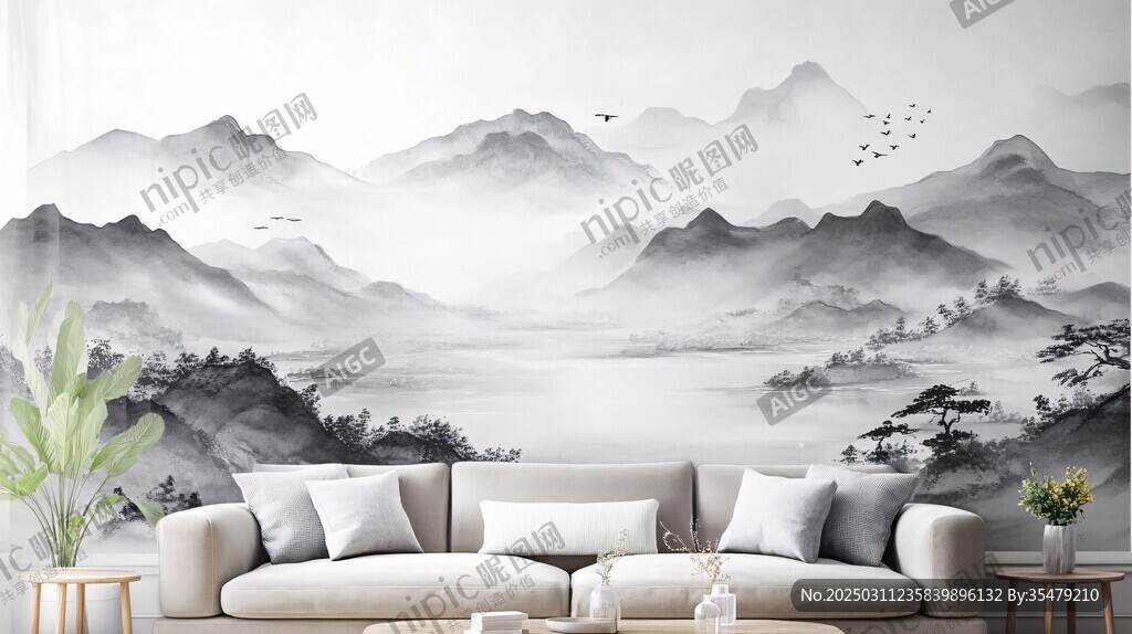 抽象水墨山水画