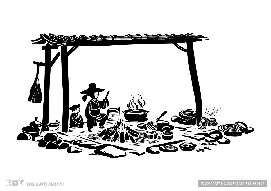 餐饮场景厨师厨房矢量手绘图
