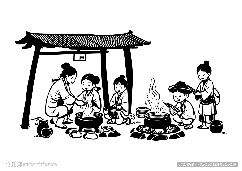 餐饮场景厨师厨房矢量手绘图