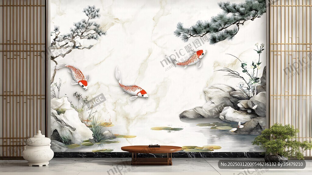 禅意池塘壁画