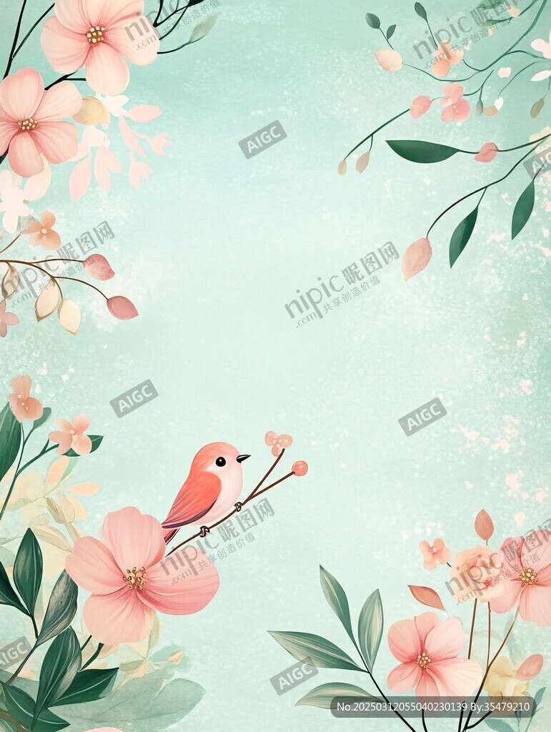 春日里的小鸟和花朵