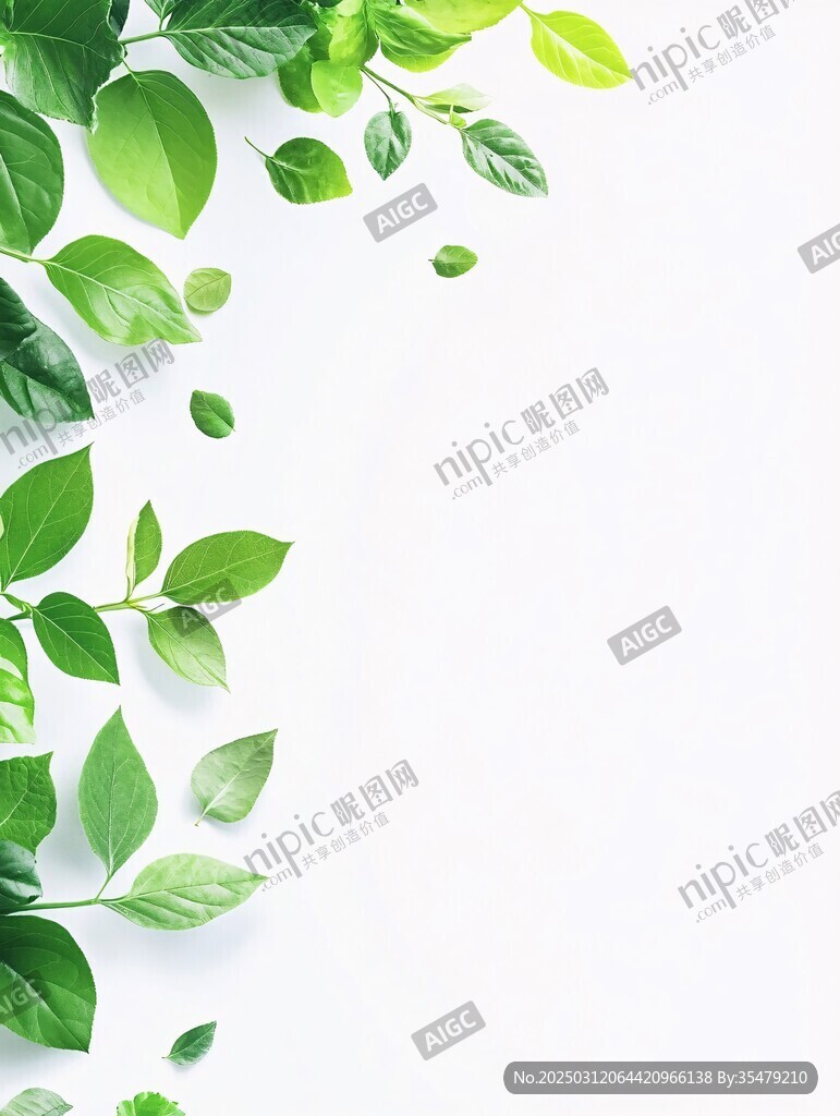 绿色叶子在白色背景上