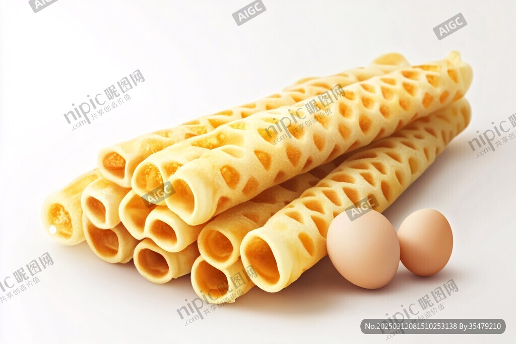 金黄色的空心卷饼和两个棕色鸡蛋