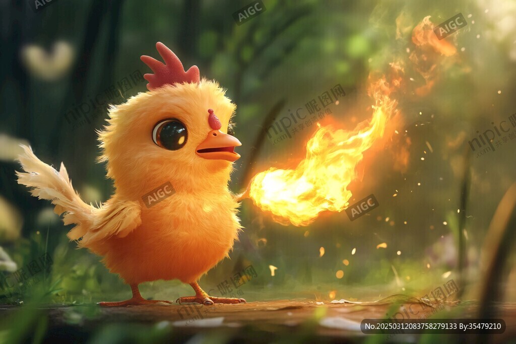 奇幻森林中的火焰小鸡