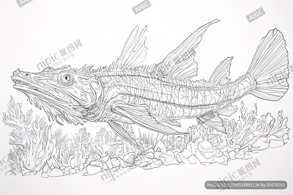 奇特海洋生物的铅笔素描
