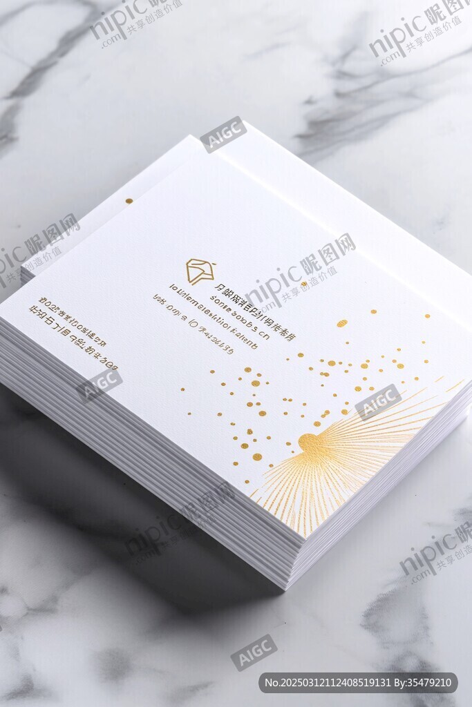 白色名片上的金色图案和文字