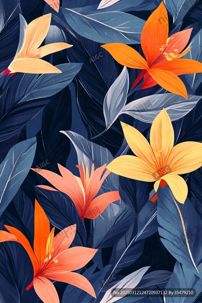 热带花卉夜幕图案