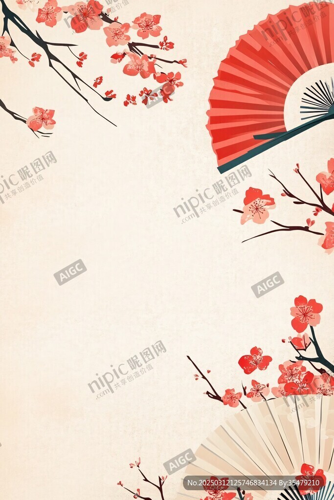 东方美学 樱花与扇子