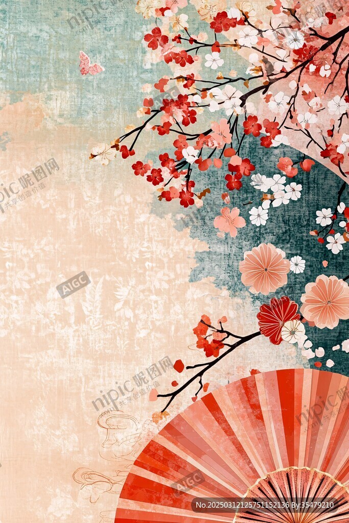 东方美学 樱花与扇子