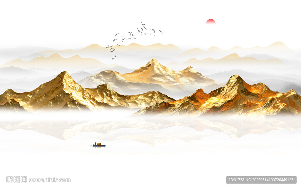 金色山水画背景墙