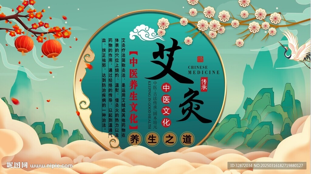 艾灸养生背景墙