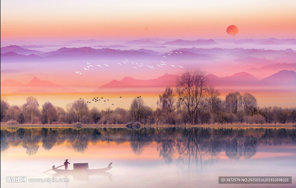 中国风水墨意境山水风景背景