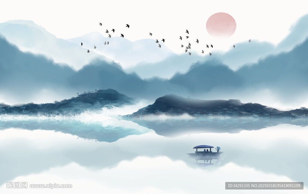 新中式禅意山水背景墙