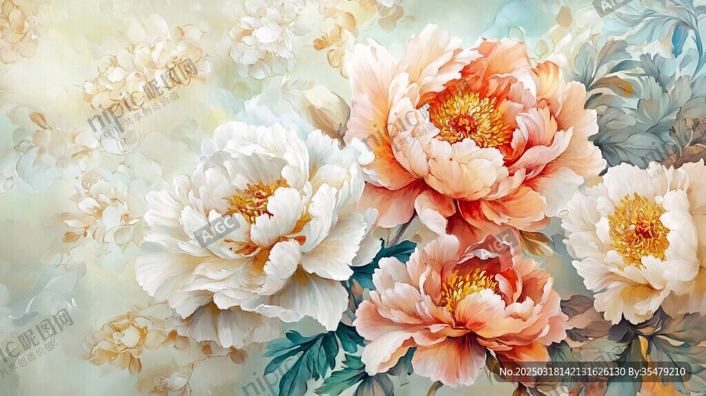 油画风格的花卉图案