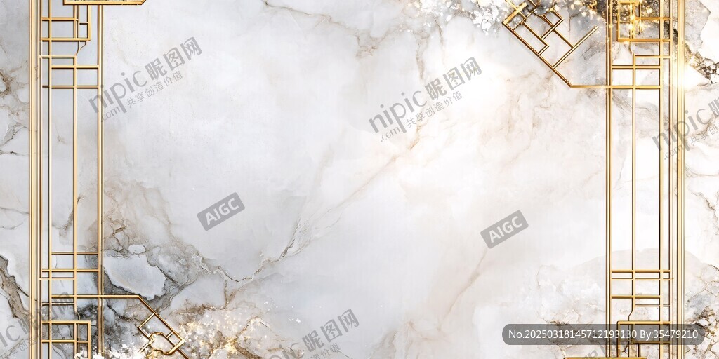 奢华大理石与金色几何框架