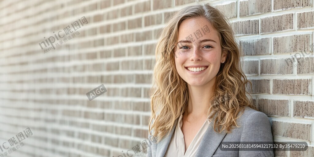 砖墙前的年轻女士