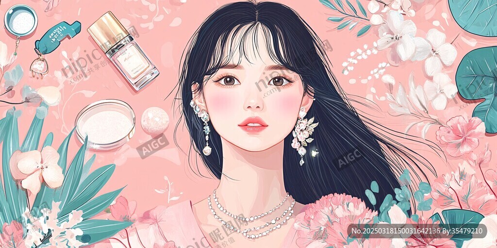 粉色花海中的美丽女子