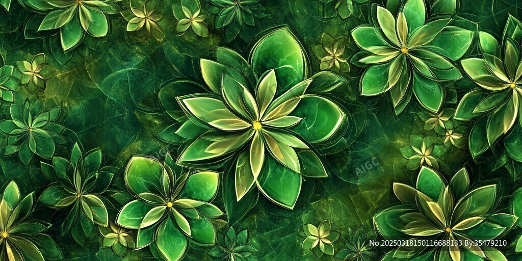 绿色花卉抽象画