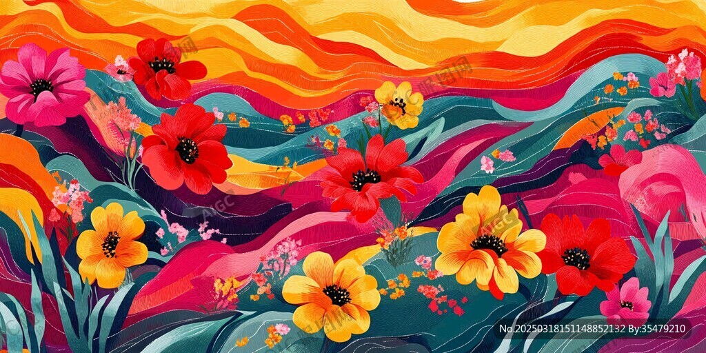 色彩斑斓的花海风景