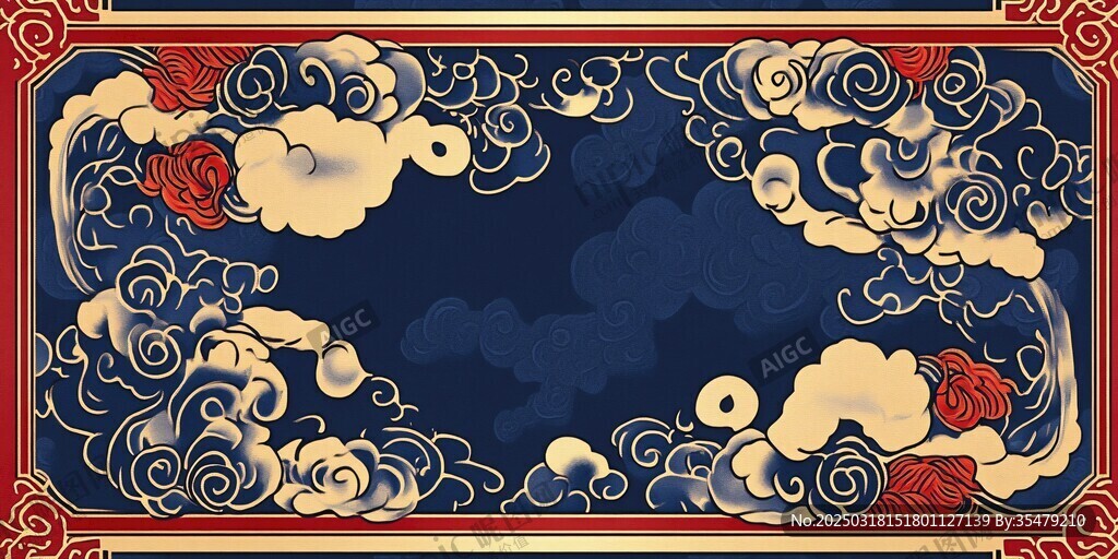 云海蓝底红边