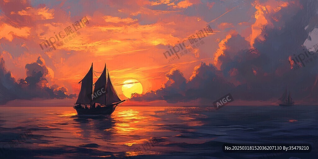 夕阳下的航行