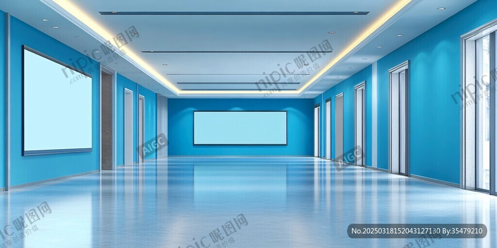 现代蓝色走廊艺术展览