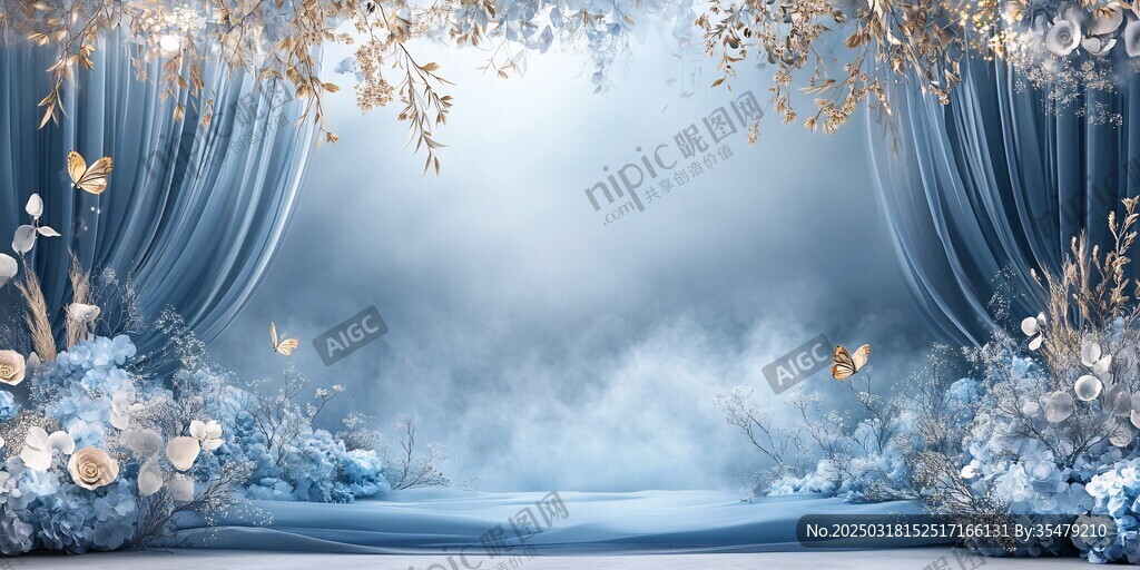 梦幻蓝色花卉舞台